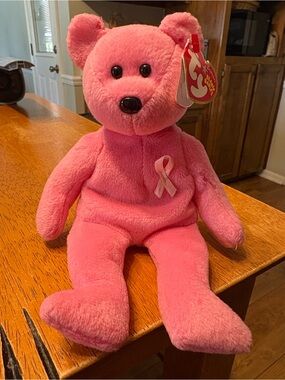 Ty Beanie Baby Bear Plush - Aware the Bear Breast Cancer Awareness bear